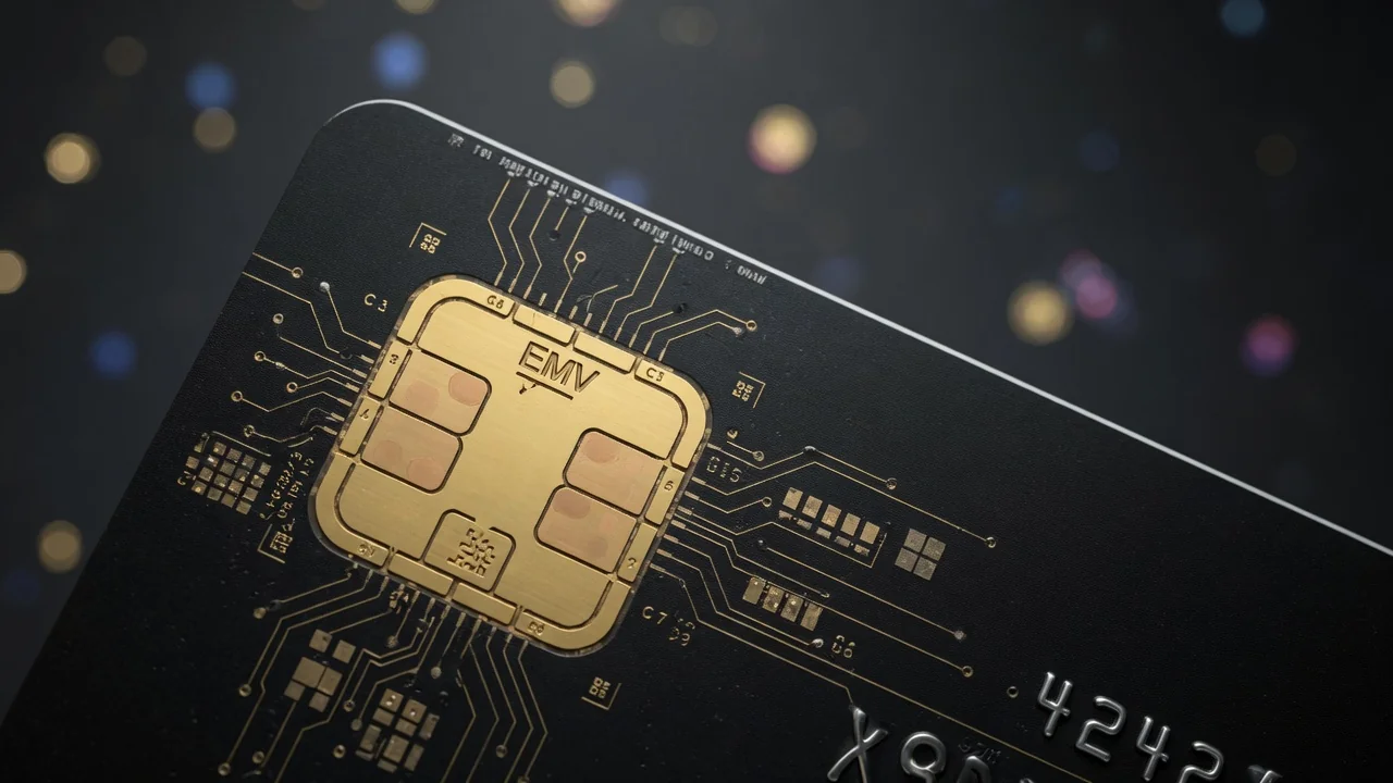 Puce EMV d'une carte bancaire en gros plan