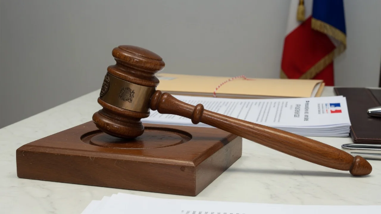 Marteau de juge sur bureau administratif