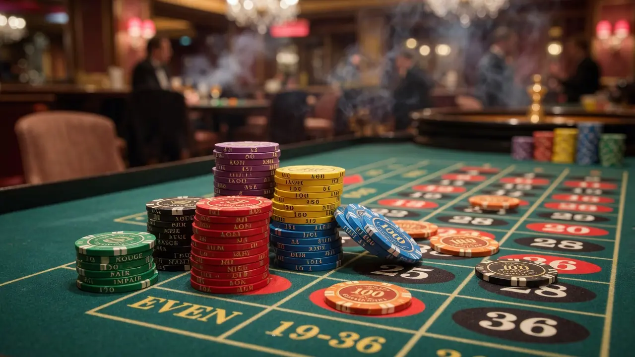 Table de roulette européenne et jetons